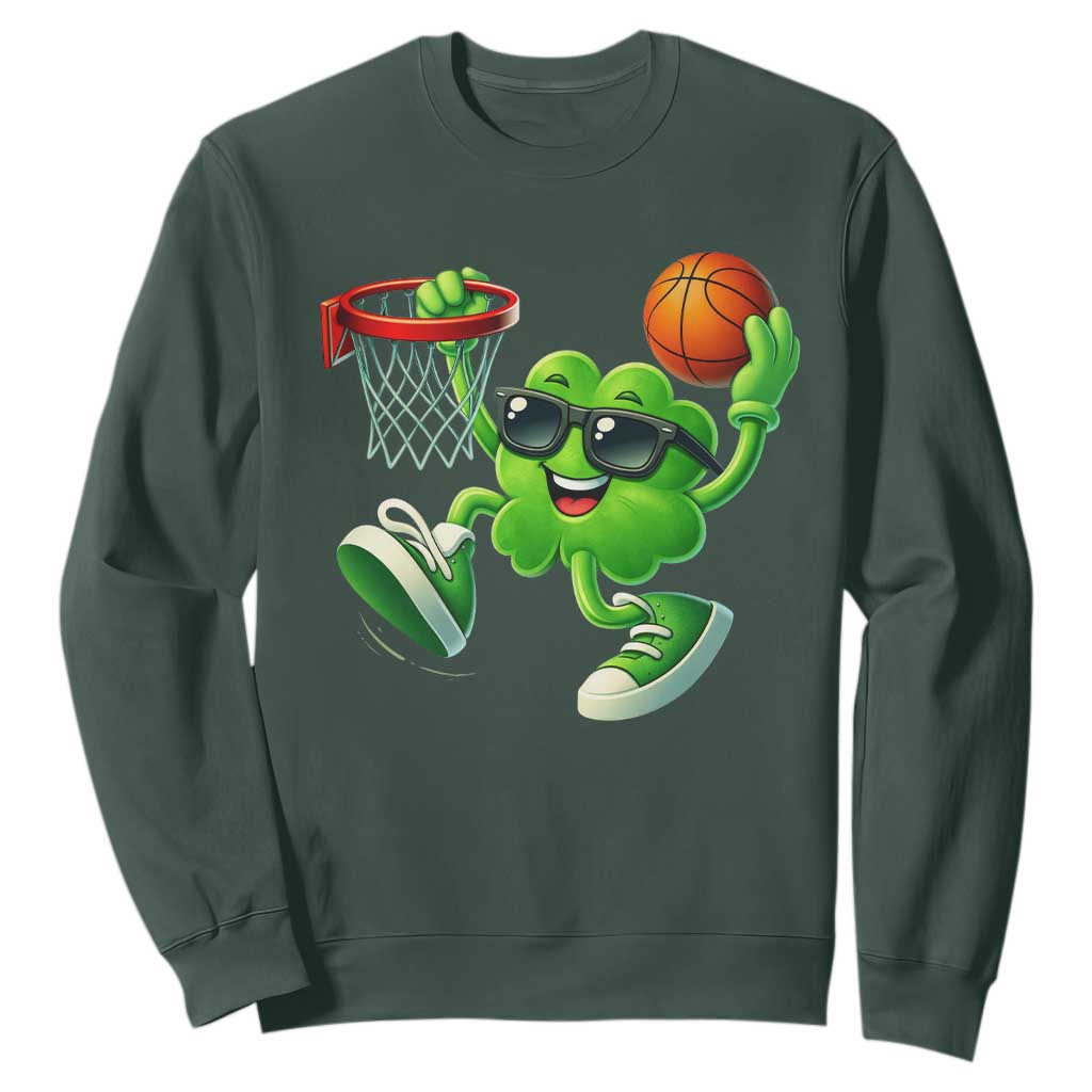 Basketball St Patricks Day Sweatshirt Cute Irish Shamrock Playing Basketball Player Team Boys TS10 Dark Forest Green Print Your Wear