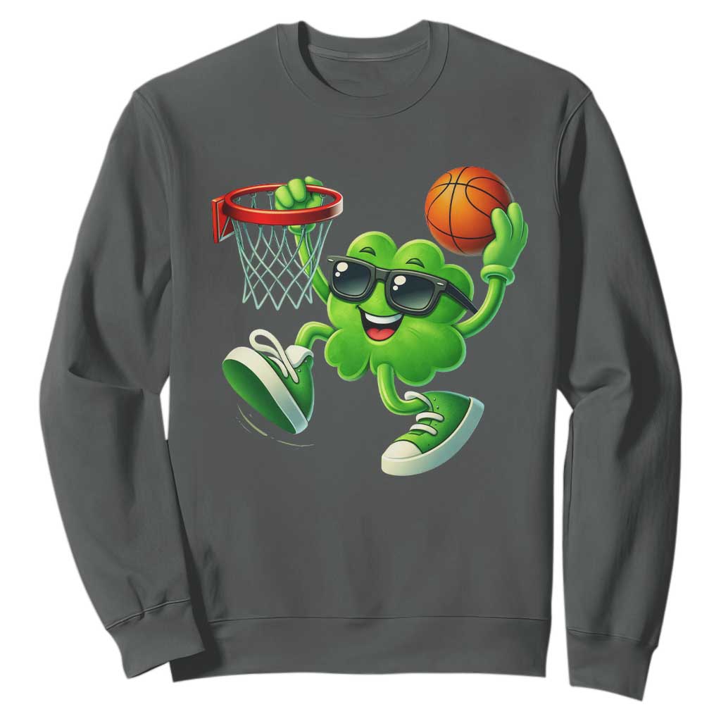 Basketball St Patricks Day Sweatshirt Cute Irish Shamrock Playing Basketball Player Team Boys TS10 Dark Heather Print Your Wear