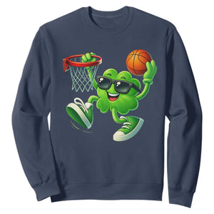 Basketball St Patricks Day Sweatshirt Cute Irish Shamrock Playing Basketball Player Team Boys TS10 Navy Print Your Wear