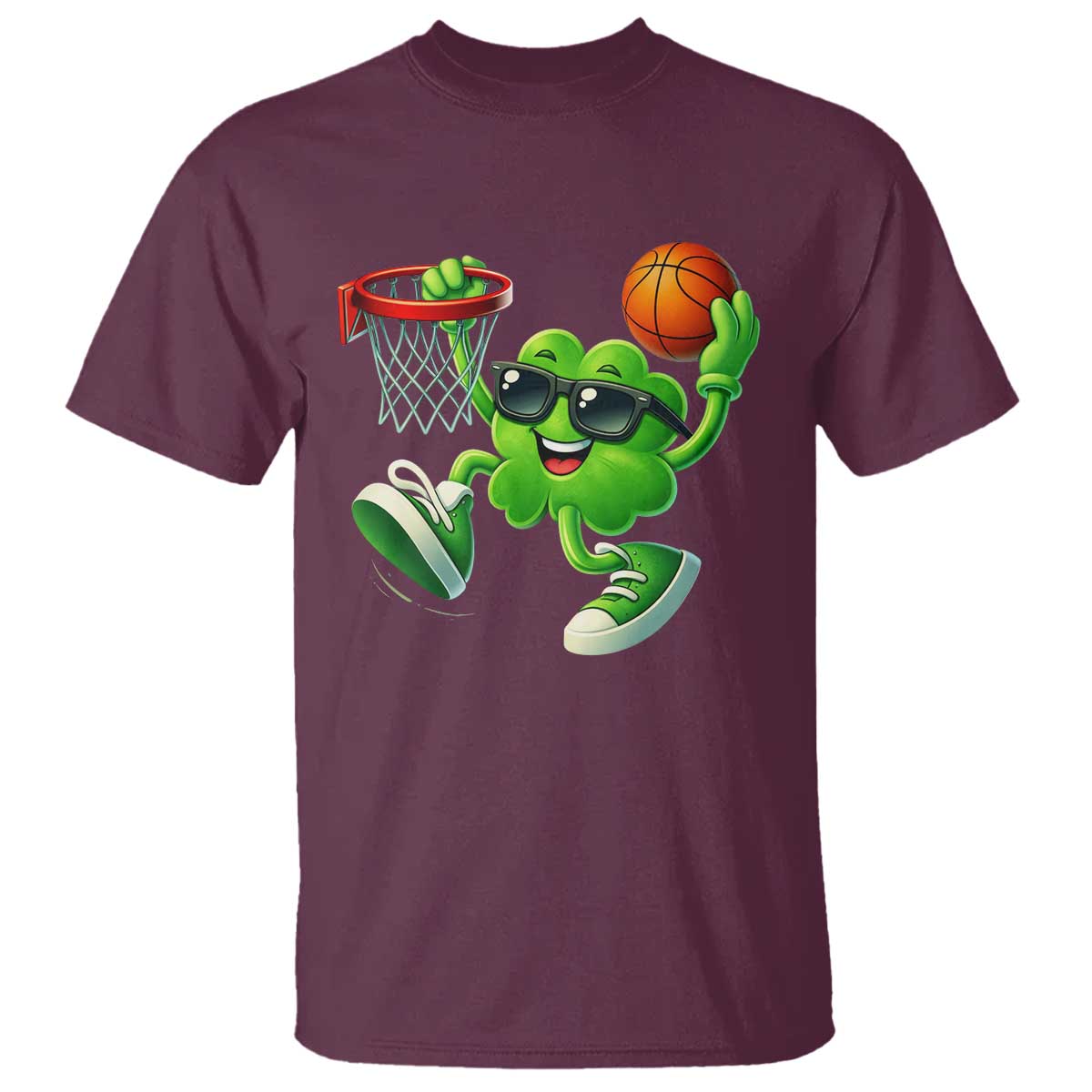 Basketball St Patricks Day T Shirt Cute Irish Shamrock Playing Basketball Player Team Boys TS10 Maroon Print Your Wear