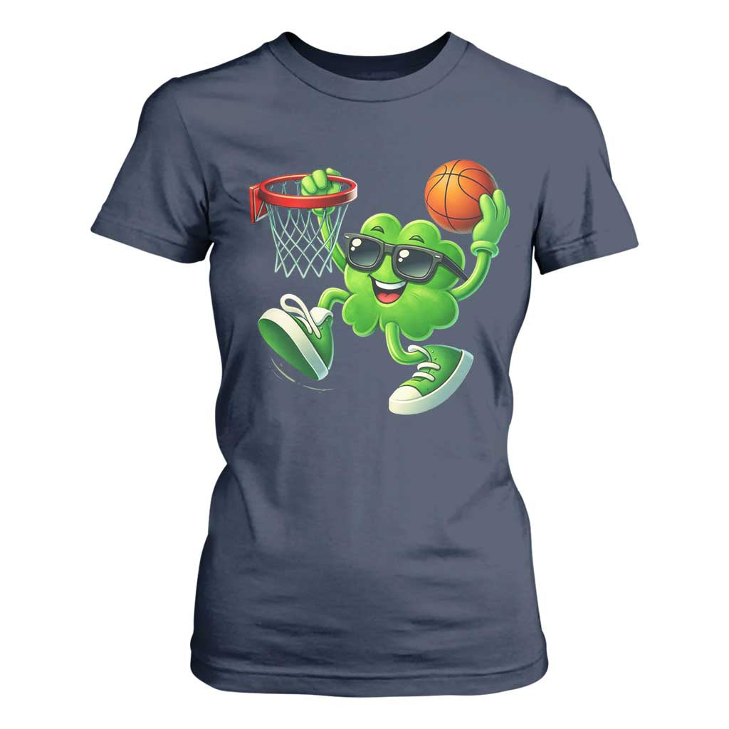 Basketball St Patricks Day T Shirt For Women Cute Irish Shamrock Playing Basketball Player Team Boys TS10 Navy Print Your Wear