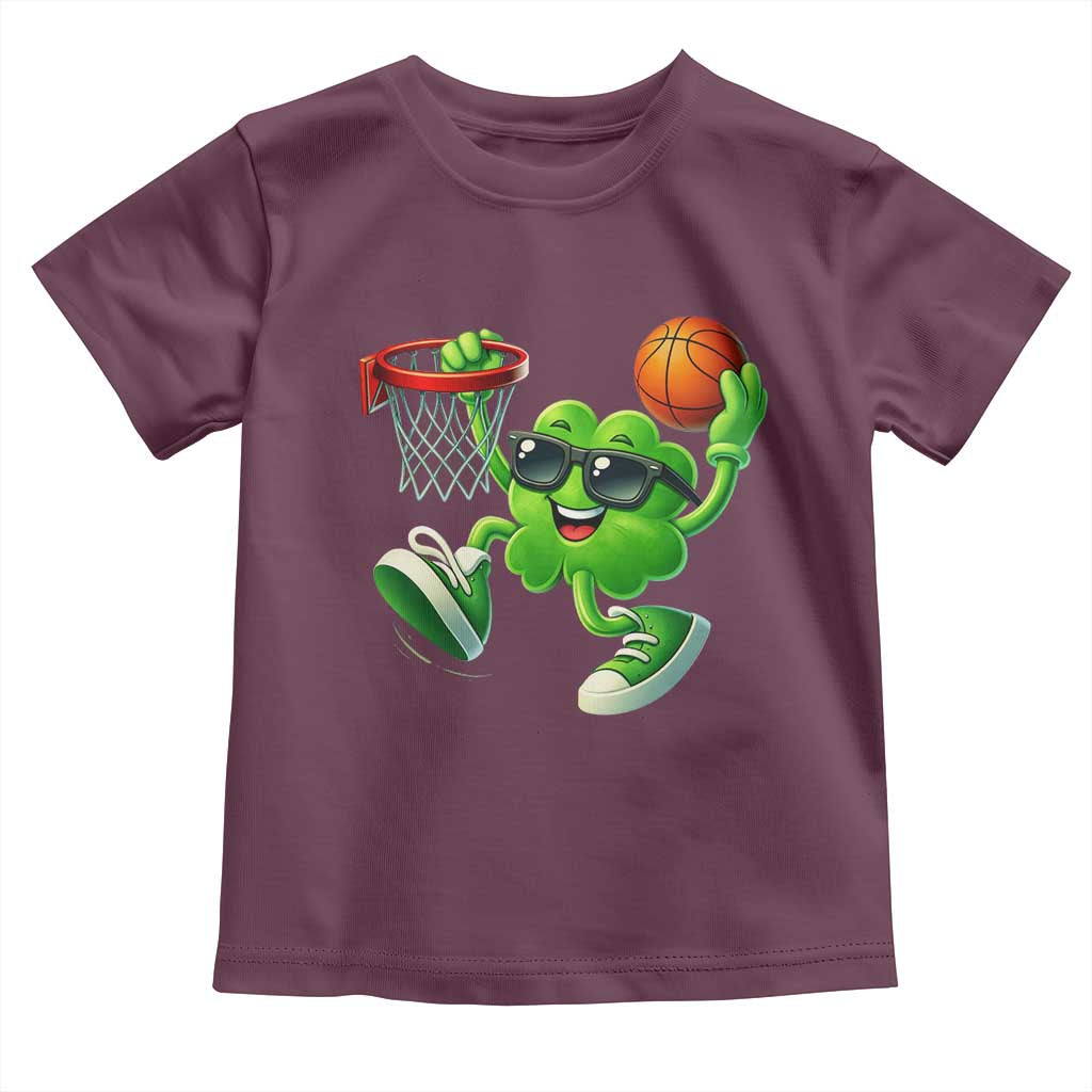 Basketball St Patricks Day Toddler T Shirt Cute Irish Shamrock Playing Basketball Player Team Boys TS10 Maroon Print Your Wear