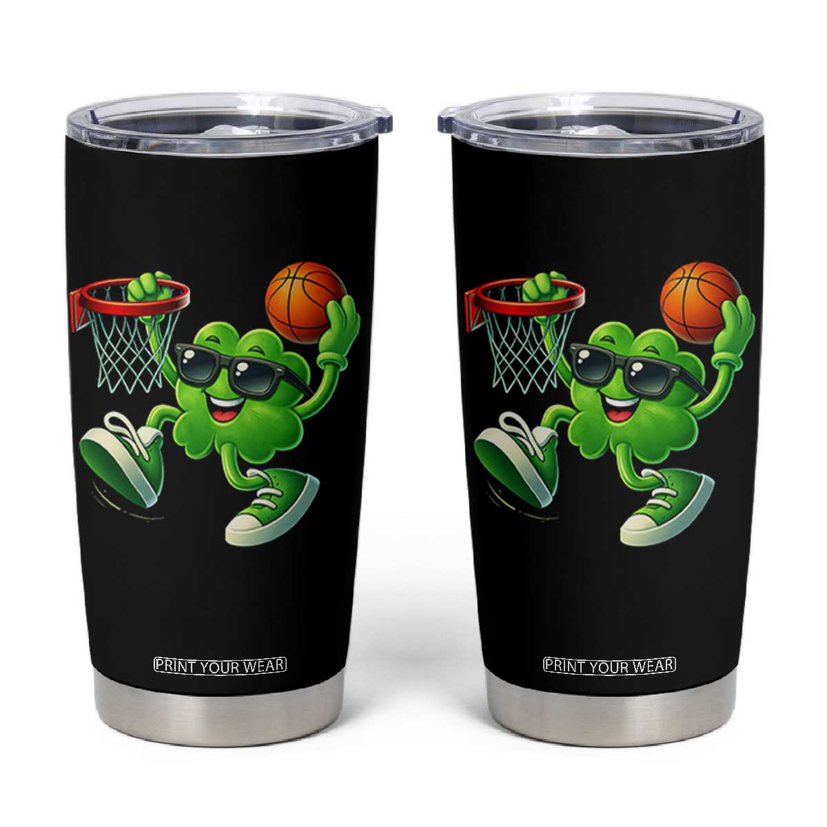 Basketball St Patricks Day Tumbler Cup Cute Irish Shamrock Playing Basketball Player Team Boys TS10 Black Print Your Wear