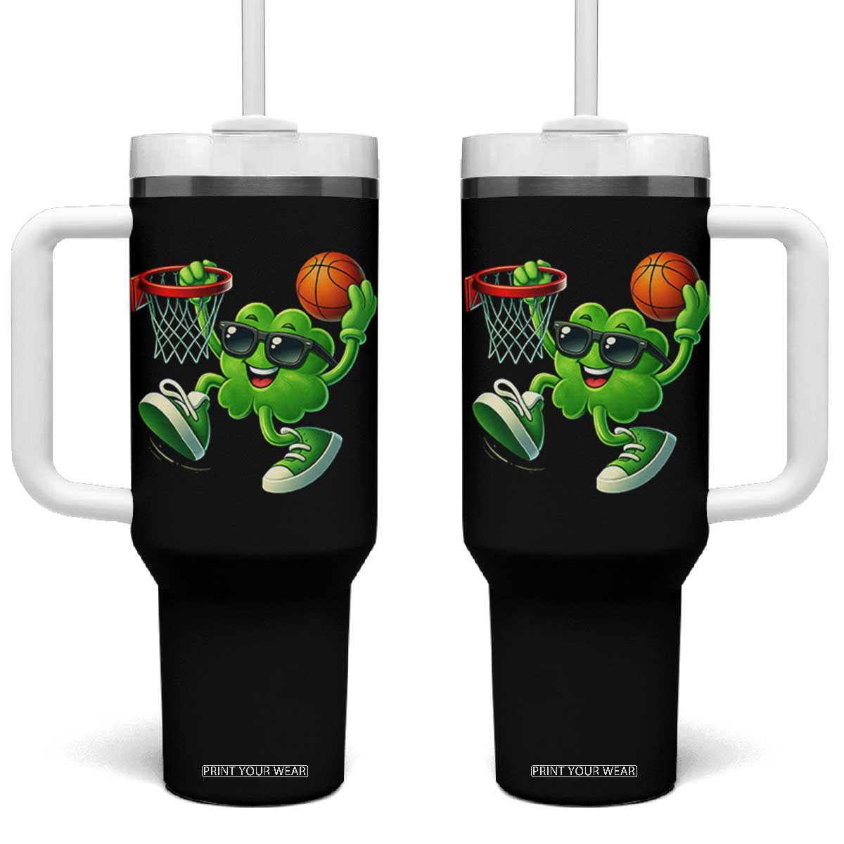 Basketball St Patricks Day Tumbler With Handle Cute Irish Shamrock Playing Basketball Player Team Boys TS10 One Size: 40 oz Black Print Your Wear
