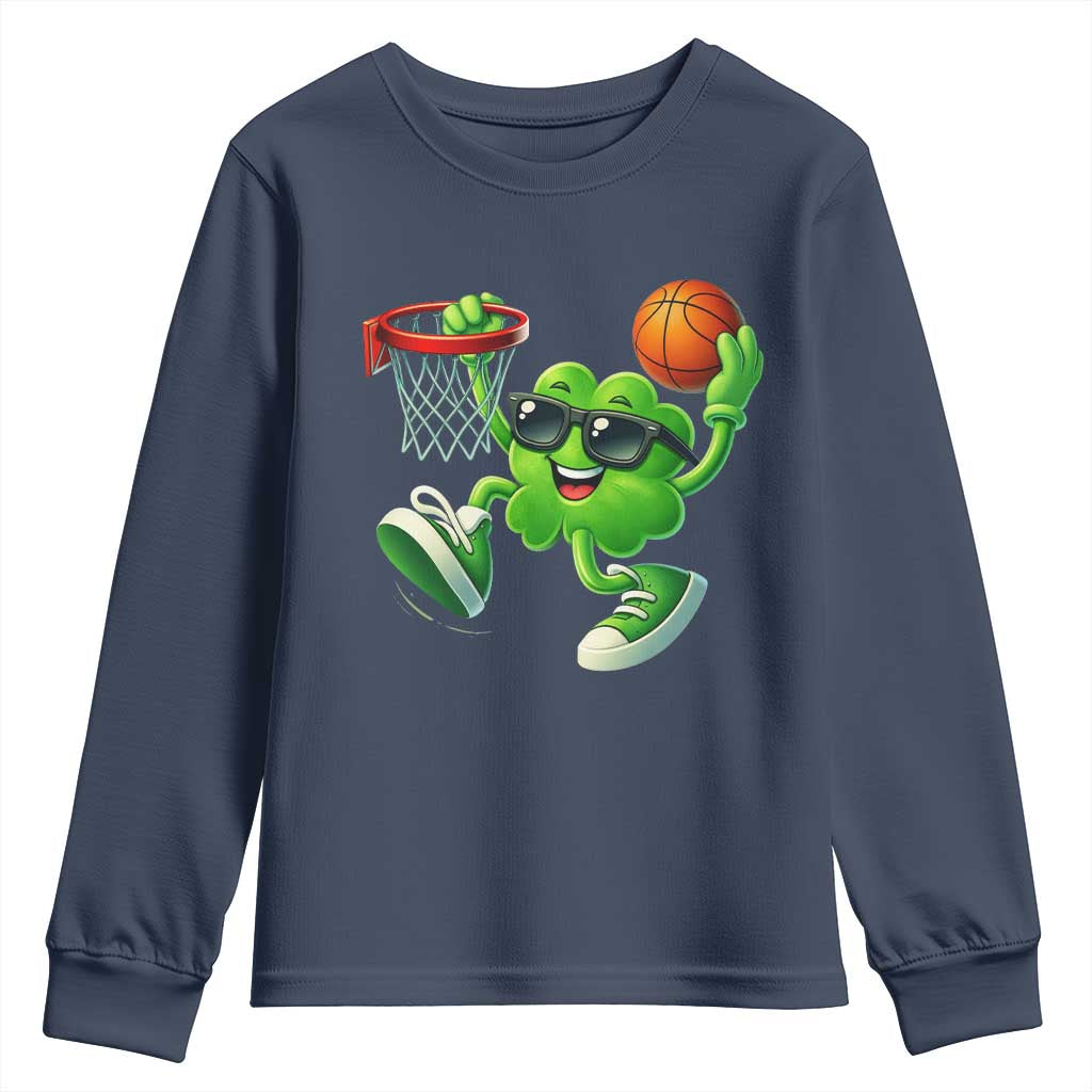 Basketball St Patricks Day Youth Sweatshirt Cute Irish Shamrock Playing Basketball Player Team Boys TS10 Navy Print Your Wear