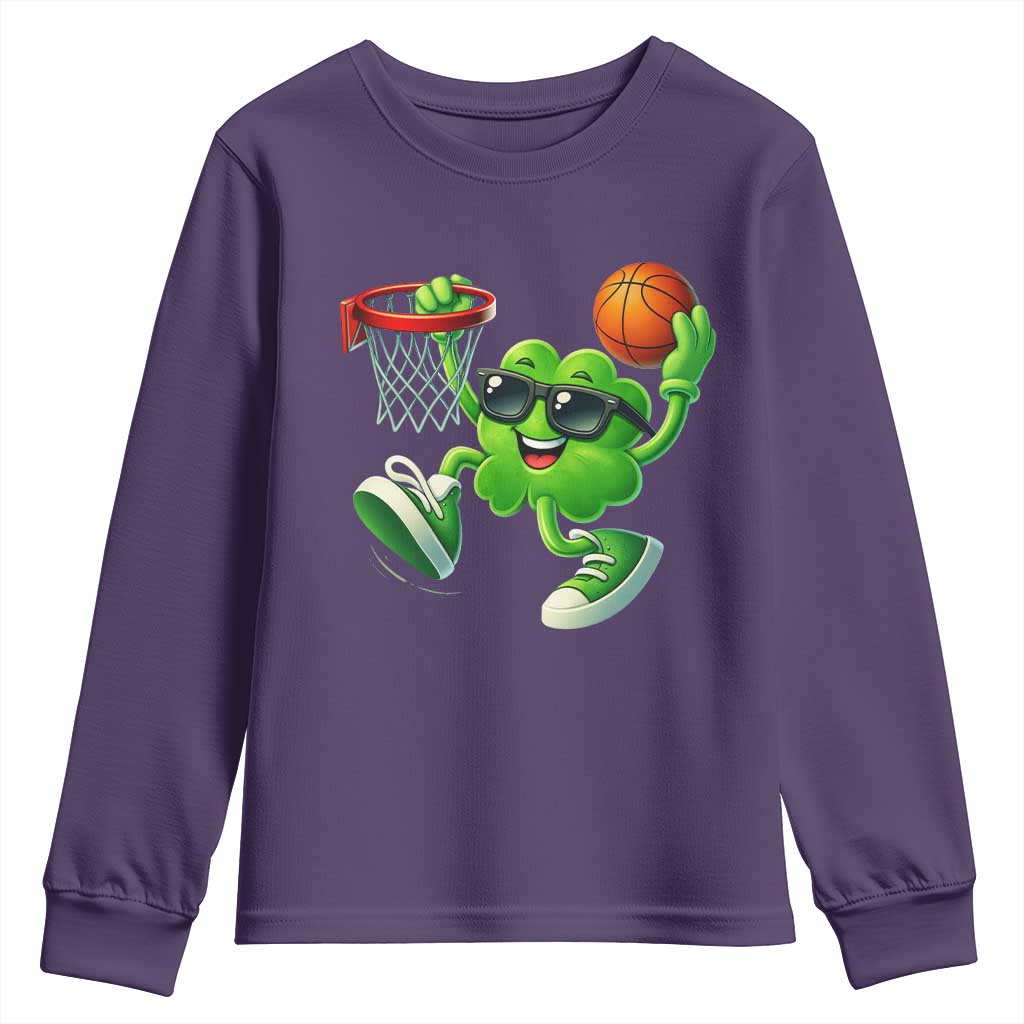 Basketball St Patricks Day Youth Sweatshirt Cute Irish Shamrock Playing Basketball Player Team Boys TS10 Purple Print Your Wear