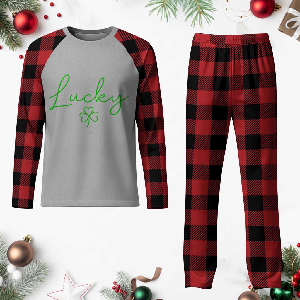 Lucky Irish Shamrock Plaid Pajama Set St Patricks Day Letter Print Lightweight TS10 Buffalo Plaid Print Your Wear