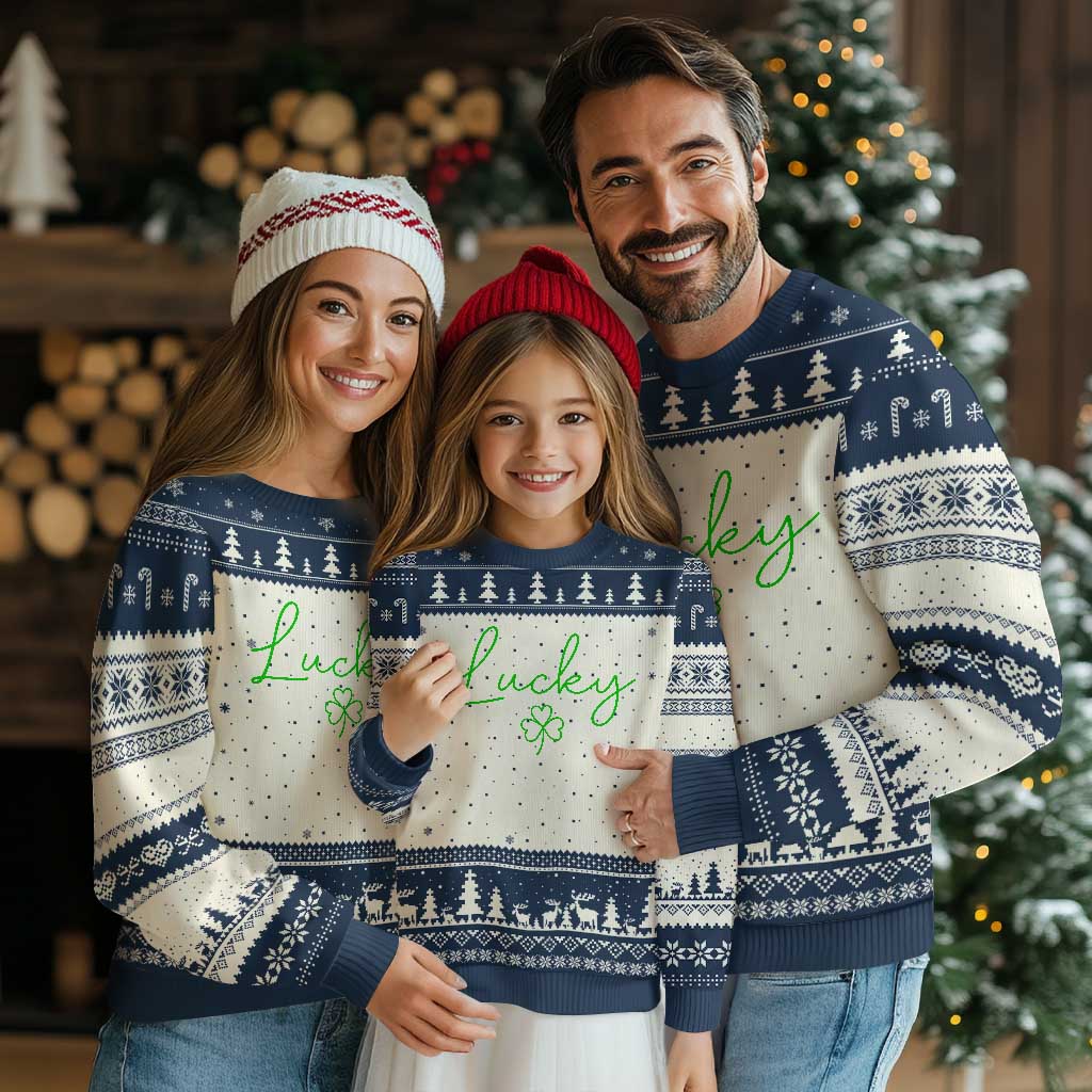 Lucky Irish Shamrock Ugly Christmas Sweater St Patricks Day Letter Print Lightweight TS10 Beige Navy Print Your Wear