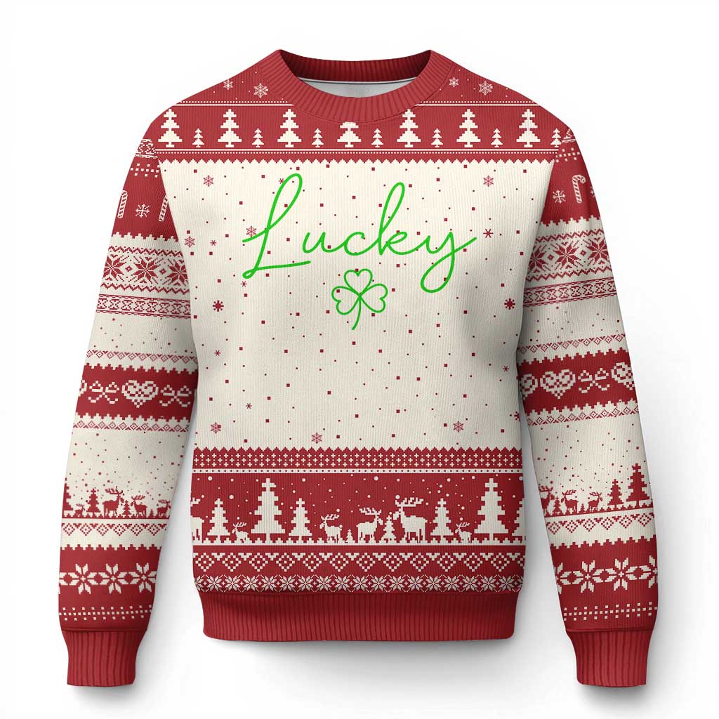 Lucky Irish Shamrock Ugly Christmas Sweater St Patricks Day Letter Print Lightweight TS10 Beige Red Print Your Wear