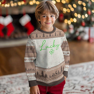 Lucky Irish Shamrock Ugly Christmas Sweater St Patricks Day Letter Print Lightweight TS10 Mocha Mousse Print Your Wear