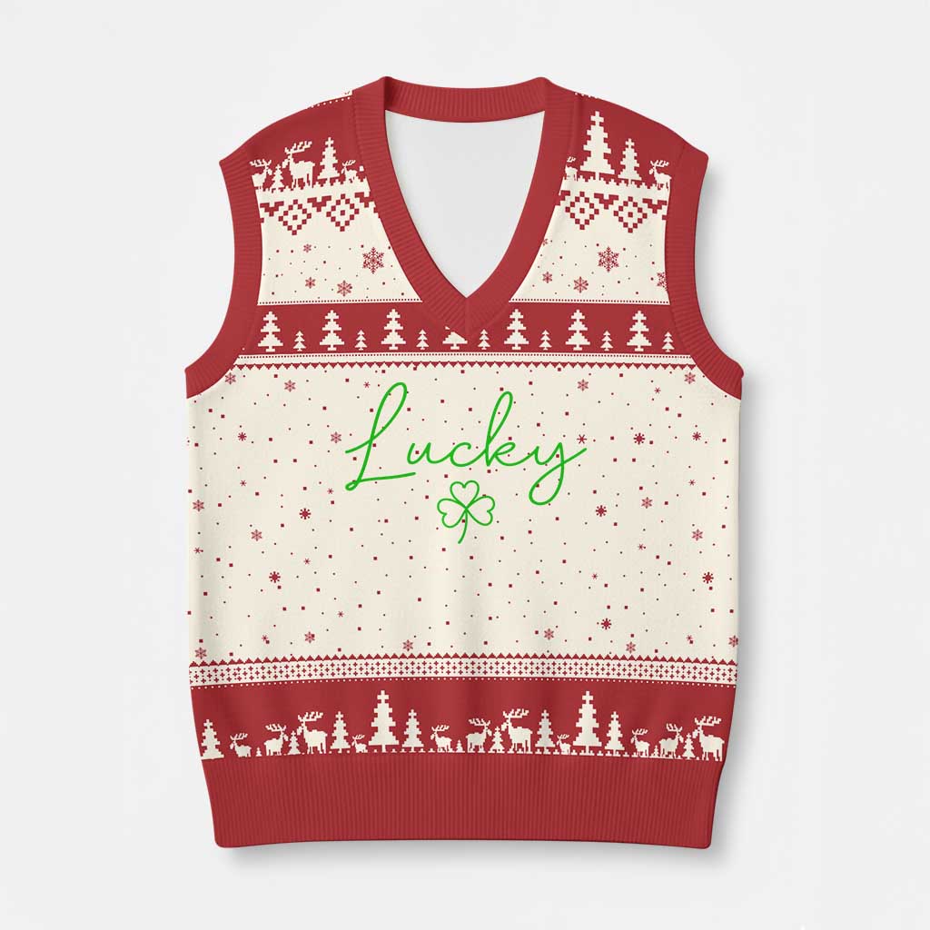 Lucky Irish Shamrock V-Neck Knit Sweater Vest St Patricks Day Letter Print Lightweight TS10 Beige Red Print Your Wear