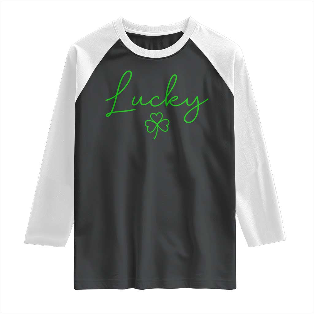 Lucky Irish Shamrock Raglan Shirt St Patricks Day Letter Print Lightweight TS10 Black White Print Your Wear