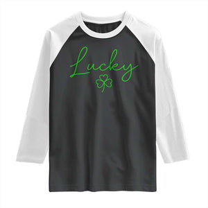 Lucky Irish Shamrock Raglan Shirt St Patricks Day Letter Print Lightweight TS10 Black White Print Your Wear