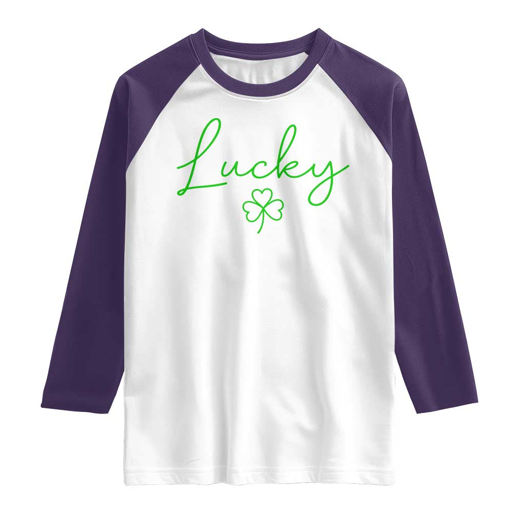 Lucky Irish Shamrock Raglan Shirt St Patricks Day Letter Print Lightweight TS10 White Purple Print Your Wear