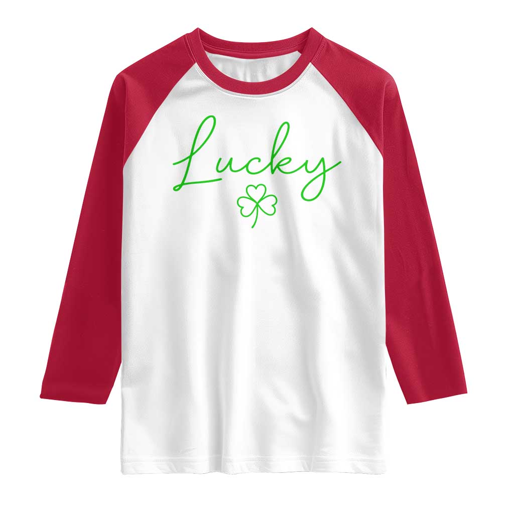 Lucky Irish Shamrock Raglan Shirt St Patricks Day Letter Print Lightweight TS10 White Red Print Your Wear