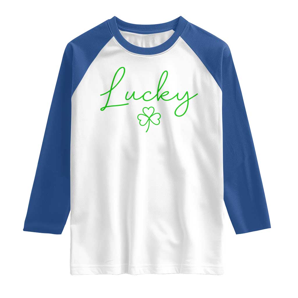 Lucky Irish Shamrock Raglan Shirt St Patricks Day Letter Print Lightweight TS10 White Royal Print Your Wear