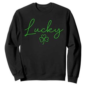 Lucky Irish Shamrock Sweatshirt St Patricks Day Letter Print Lightweight TS10 Black Print Your Wear