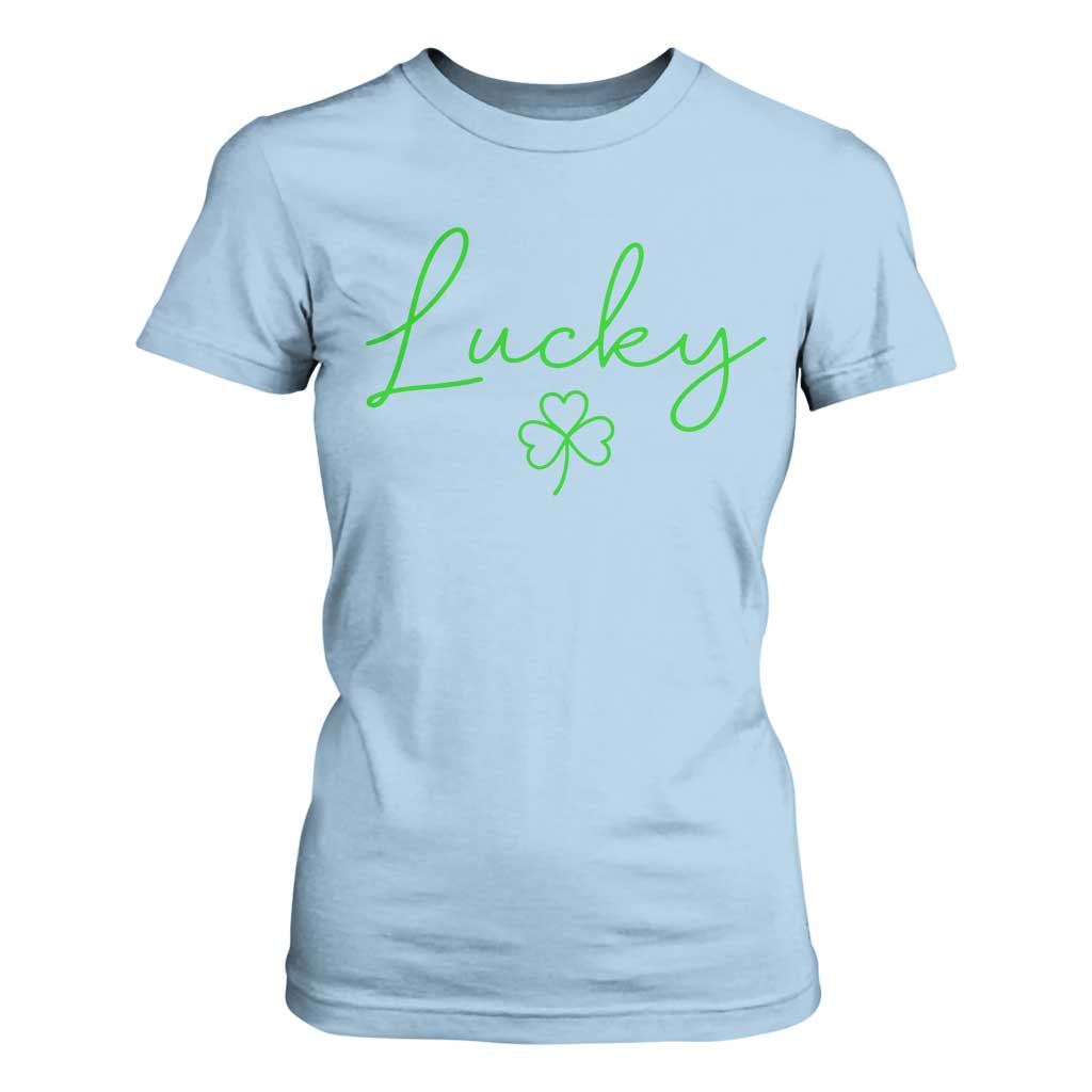 Lucky Irish Shamrock T Shirt For Women St Patricks Day Letter Print Lightweight TS10 Light Blue Print Your Wear