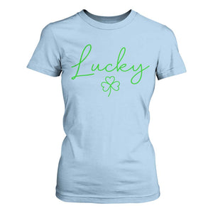 Lucky Irish Shamrock T Shirt For Women St Patricks Day Letter Print Lightweight TS10 Light Blue Print Your Wear