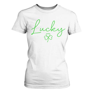 Lucky Irish Shamrock T Shirt For Women St Patricks Day Letter Print Lightweight TS10 White Print Your Wear