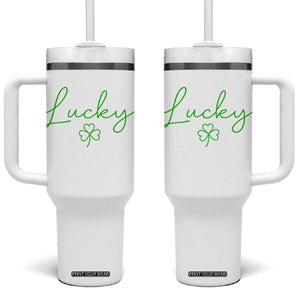 Lucky Irish Shamrock Tumbler With Handle St Patricks Day Letter Print Lightweight TS10 One Size: 40 oz White Print Your Wear