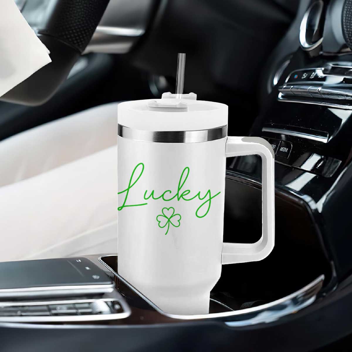 Lucky Irish Shamrock Tumbler With Handle St Patricks Day Letter Print Lightweight TS10 Print Your Wear