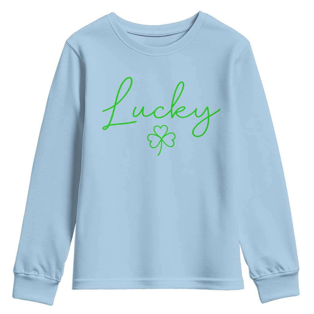 Lucky Irish Shamrock Youth Sweatshirt St Patricks Day Letter Print Lightweight TS10 Light Blue Print Your Wear