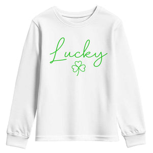 Lucky Irish Shamrock Youth Sweatshirt St Patricks Day Letter Print Lightweight TS10 White Print Your Wear