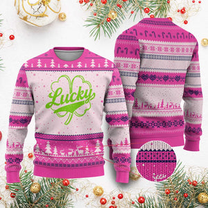 Vintage Lucky Shamrock Ugly Christmas Sweater Irish St Patricks Day TS10 Hot Pink Print Your Wear