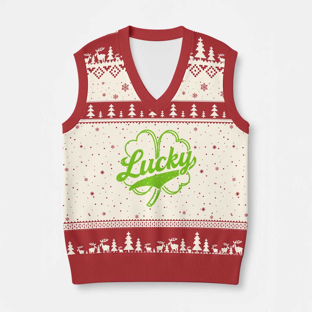 Vintage Lucky Shamrock V-Neck Knit Sweater Vest Irish St Patricks Day TS10 Beige Red Print Your Wear