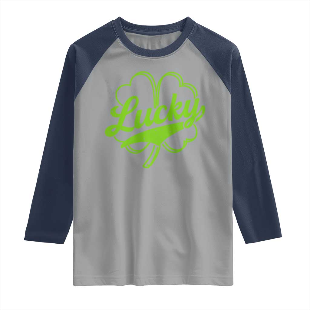 Vintage Lucky Shamrock Raglan Shirt Irish St Patricks Day TS10 Sport Gray Navy Print Your Wear