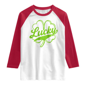 Vintage Lucky Shamrock Raglan Shirt Irish St Patricks Day TS10 White Red Print Your Wear