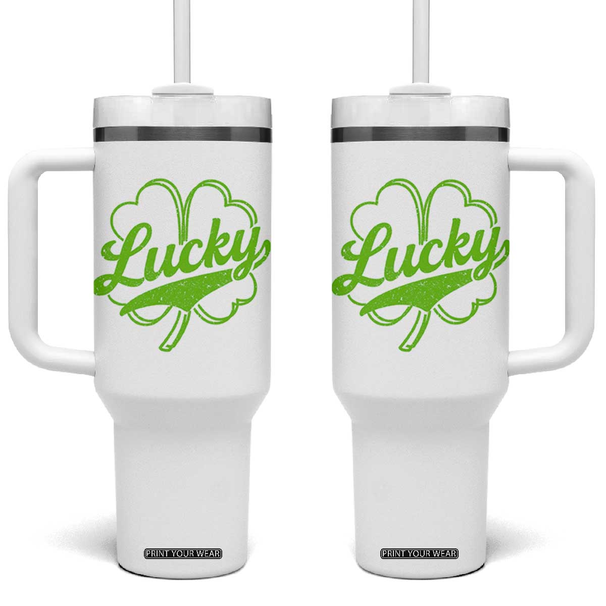 Vintage Lucky Shamrock Tumbler With Handle Irish St Patricks Day TS10 One Size: 40 oz White Print Your Wear