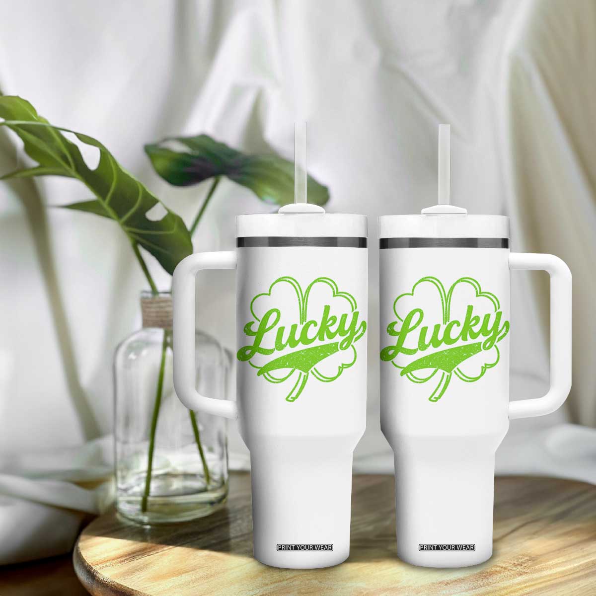 Vintage Lucky Shamrock Tumbler With Handle Irish St Patricks Day TS10 Print Your Wear