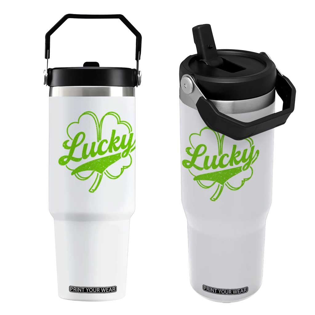 Vintage Lucky Shamrock Flip Straw Tumbler Irish St Patricks Day TS10 One Size: 30 oz White Print Your Wear