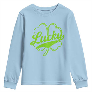 Vintage Lucky Shamrock Youth Sweatshirt Irish St Patricks Day TS10 Light Blue Print Your Wear