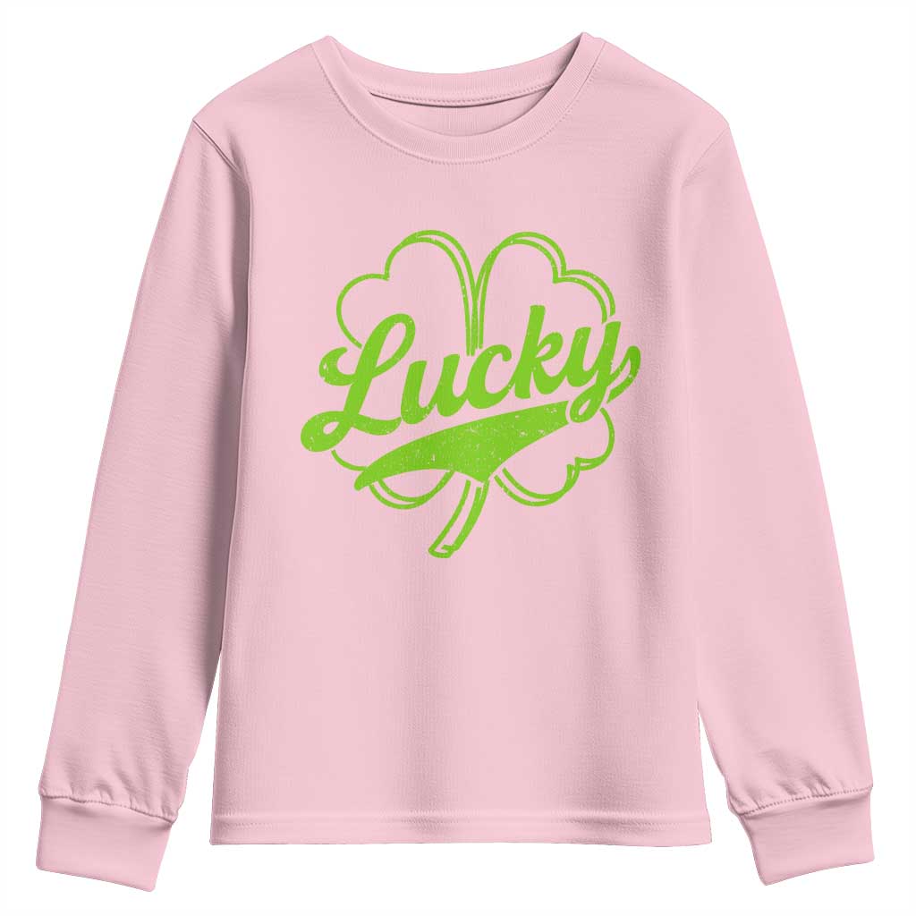 Vintage Lucky Shamrock Youth Sweatshirt Irish St Patricks Day TS10 Light Pink Print Your Wear