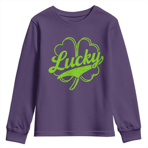 Vintage Lucky Shamrock Youth Sweatshirt Irish St Patricks Day TS10 Purple Print Your Wear
