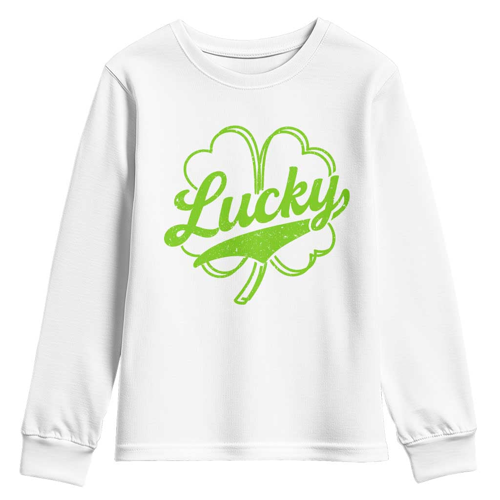 Vintage Lucky Shamrock Youth Sweatshirt Irish St Patricks Day TS10 White Print Your Wear