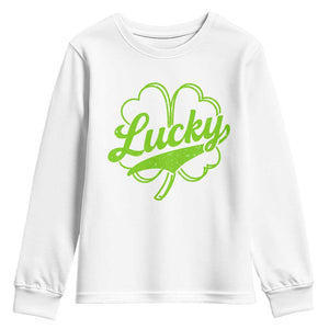 Vintage Lucky Shamrock Youth Sweatshirt Irish St Patricks Day TS10 White Print Your Wear