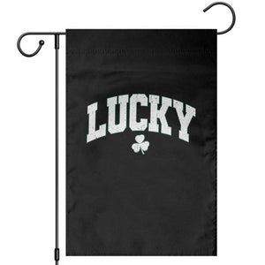 Retro Lucky Garden Flag St Patricks Day Irish Shamrock Varsity TS10 Black Print Your Wear