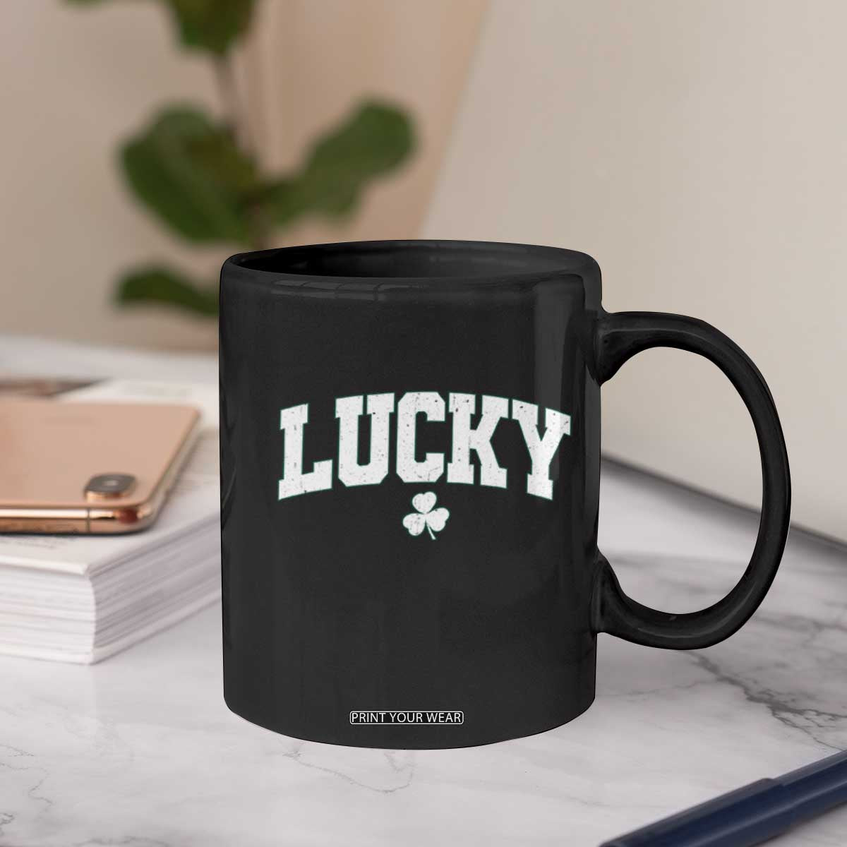Retro Lucky Coffee Mug St Patricks Day Irish Shamrock Varsity TS10 Print Your Wear