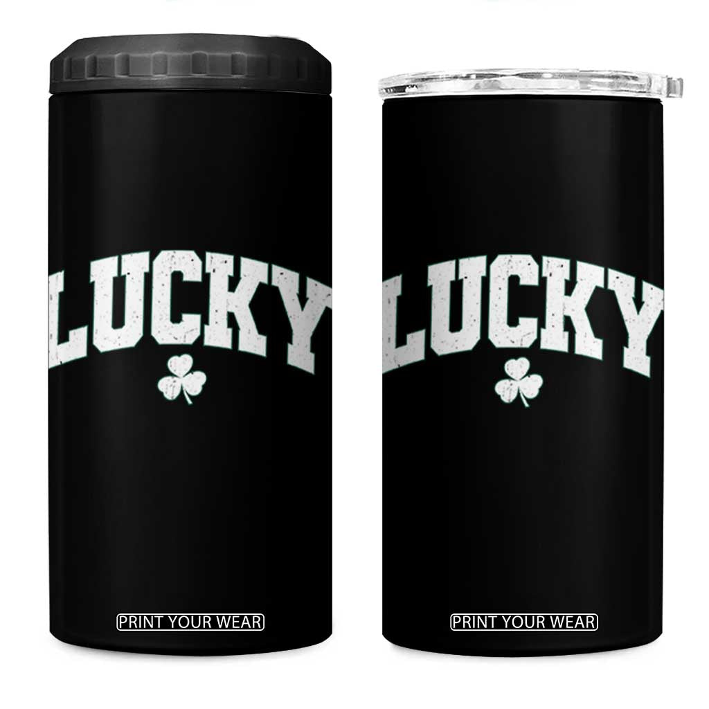 Retro Lucky 4 in 1 Can Cooler Tumbler St Patricks Day Irish Shamrock Varsity TS10 One Size: 16 oz Black Print Your Wear