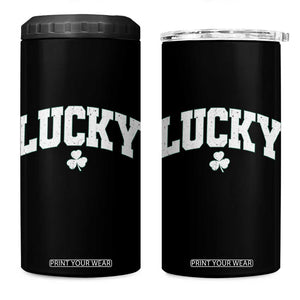Retro Lucky 4 in 1 Can Cooler Tumbler St Patricks Day Irish Shamrock Varsity TS10 One Size: 16 oz Black Print Your Wear