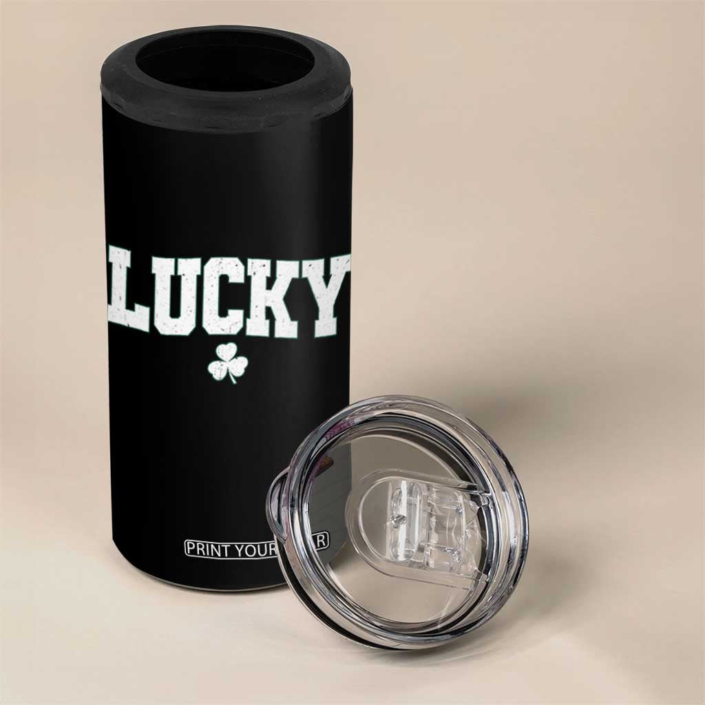 Retro Lucky 4 in 1 Can Cooler Tumbler St Patricks Day Irish Shamrock Varsity TS10 Print Your Wear