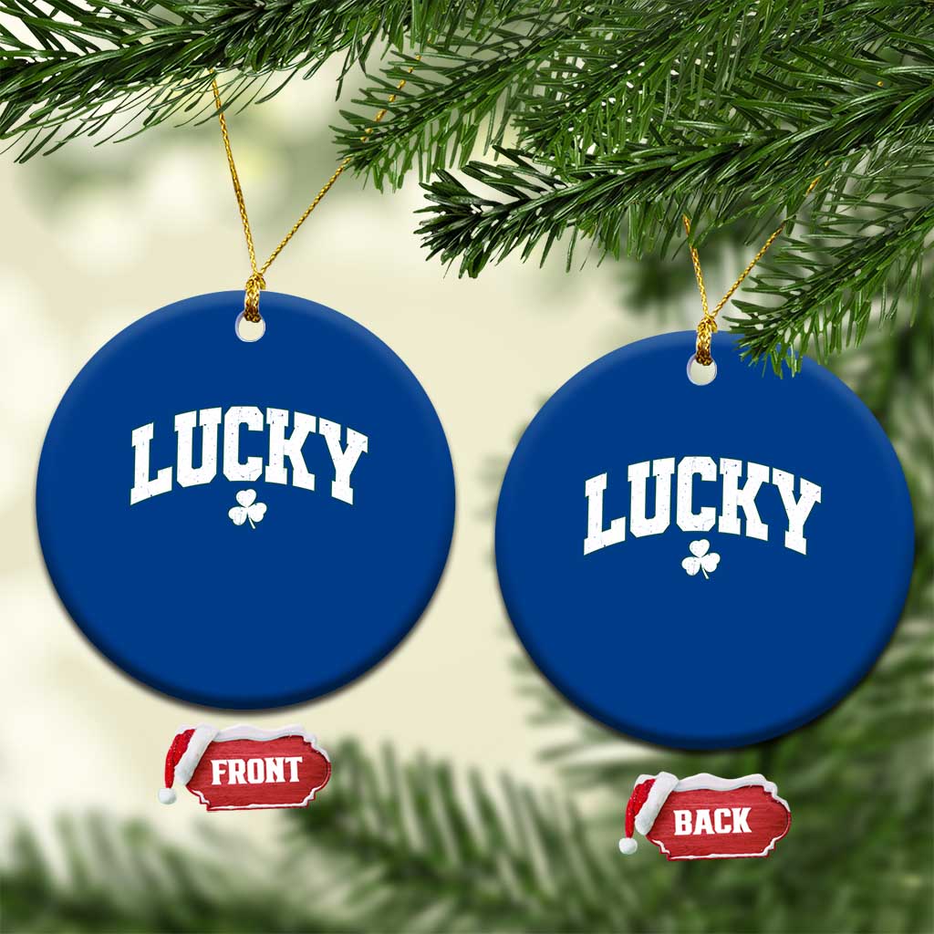 Retro Lucky Ceramic Ornament St Patricks Day Irish Shamrock Varsity TS10 1pc Blue Print Your Wear