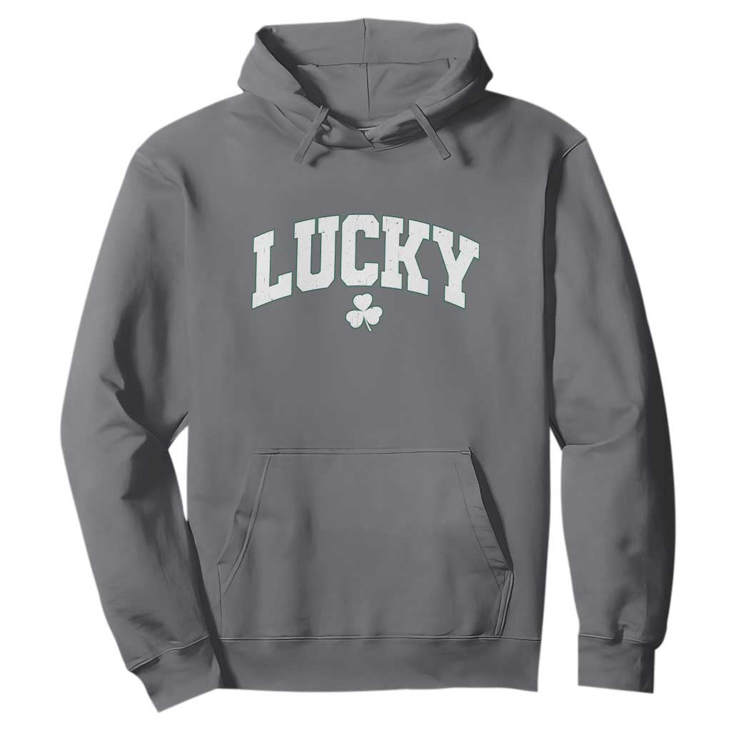 Retro Lucky Hoodie St Patricks Day Irish Shamrock Varsity TS10 Charcoal Print Your Wear
