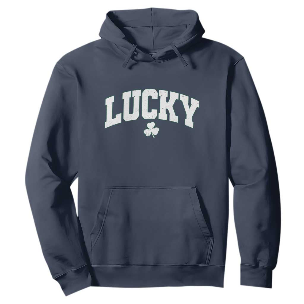 Retro Lucky Hoodie St Patricks Day Irish Shamrock Varsity TS10 Navy Print Your Wear