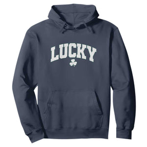 Retro Lucky Hoodie St Patricks Day Irish Shamrock Varsity TS10 Navy Print Your Wear