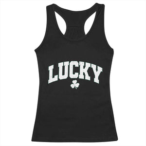 Retro Lucky Racerback Tank Top St Patricks Day Irish Shamrock Varsity TS10 Black Print Your Wear